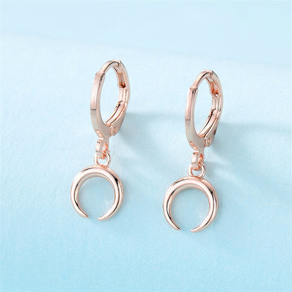 18K Rose Gold-Plated Moon Huggie Drop Earrings, rose gold huggie earrings, everyday style, detail close-up