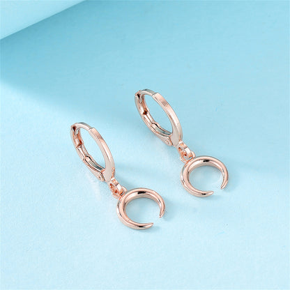 18K Rose Gold-Plated Moon Huggie Drop Earrings, rose gold huggie earrings, everyday style, lifestyle look