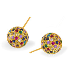 Colored Cubic Zirconia & 18K Gold-Plated Ball Stud Earrings