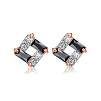 Black Cubic Zirconia & 18k Rose Gold-Plated Square Stud Earrings