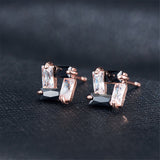 Black Cubic Zirconia & 18k Rose Gold-Plated Square Stud Earrings