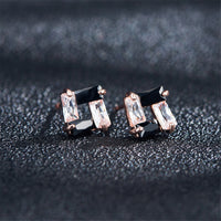 Black Cubic Zirconia & 18k Rose Gold-Plated Square Stud Earrings