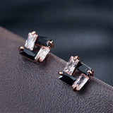 Black Cubic Zirconia & 18k Rose Gold-Plated Square Stud Earrings
