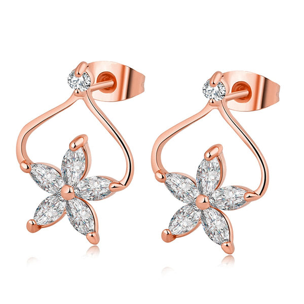 White Pear Crystal & 18k Rose Gold-Plated Clover Stud Earrings