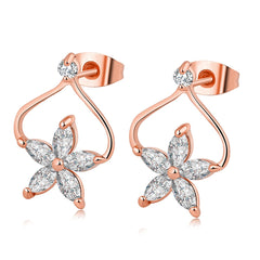 White Pear Crystal & 18K Rose Gold-Plated Clover Stud Earrings