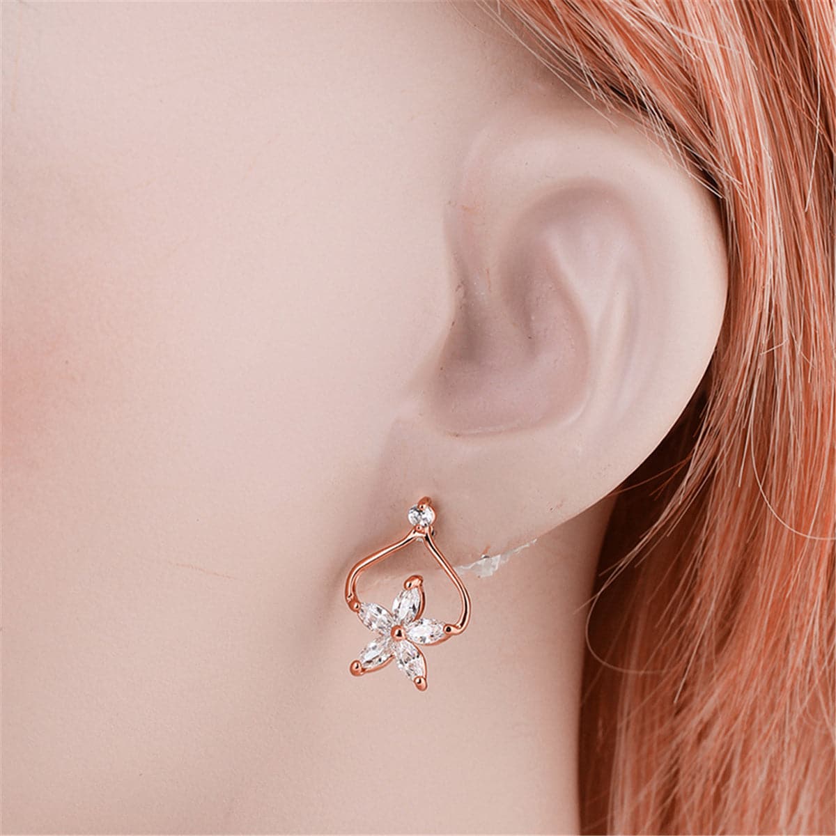 White Pear Crystal & 18K Rose Gold-Plated Clover Stud Earrings