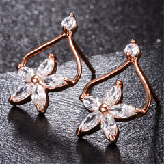 White Pear Crystal & 18K Rose Gold-Plated Clover Stud Earrings