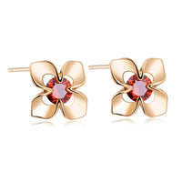 Red Cubic Zirconia & 18k Rose Gold-Plated Clover Stud Earrings