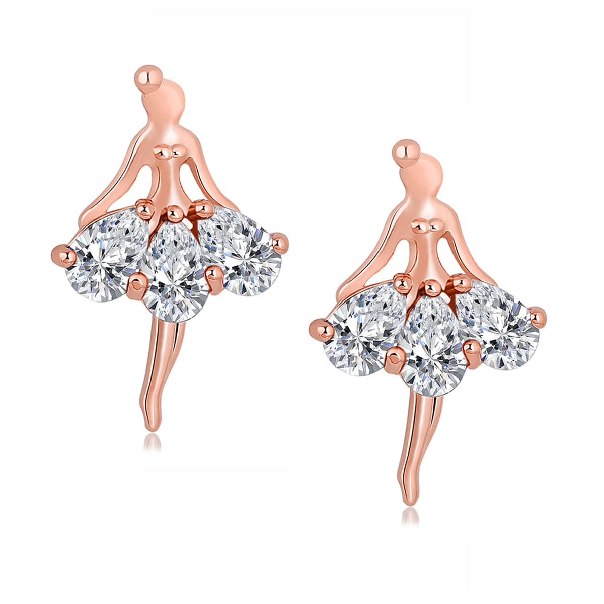 Crystal and 18K Rose Gold-Plated Ballerina Stud Earrings, rose gold stud earrings for women, side view