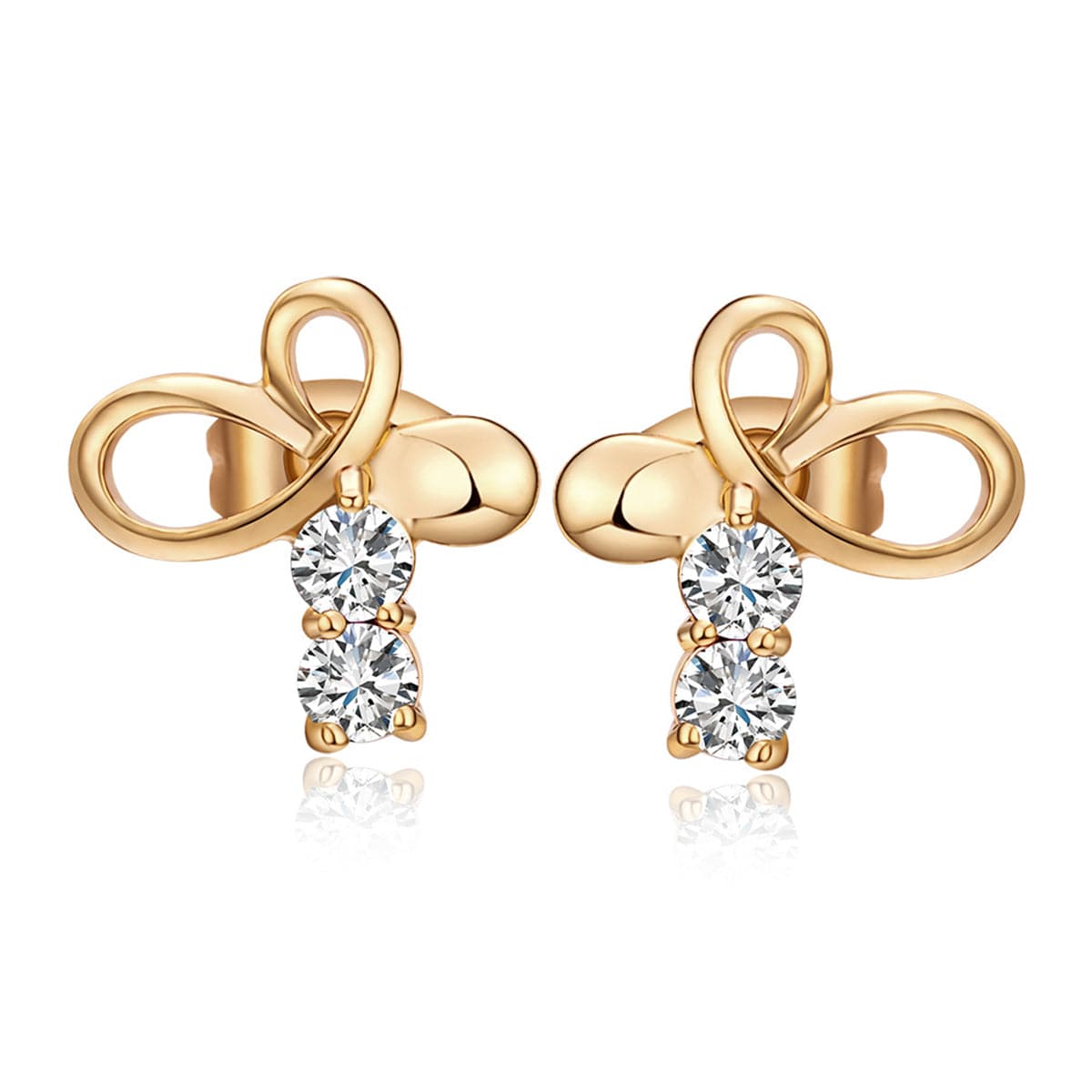 Cubic Zirconia & 18K Gold-Plated Bow Stud Earrings