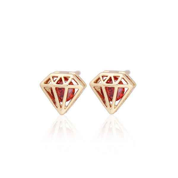 Red Cubic Zirconia & 18k Gold-Plated Stud Earrings