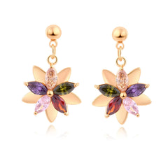 Colored Crystal & 18K Gold-Plated Flower Drop Earrings