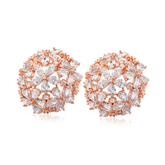 18K Rose Gold-Plated & Cubic Zirconia Hollow Clover Group Stud Earrings