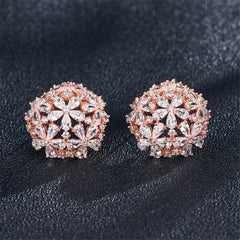 18K Rose Gold-Plated & Cubic Zirconia Hollow Clover Group Stud Earrings