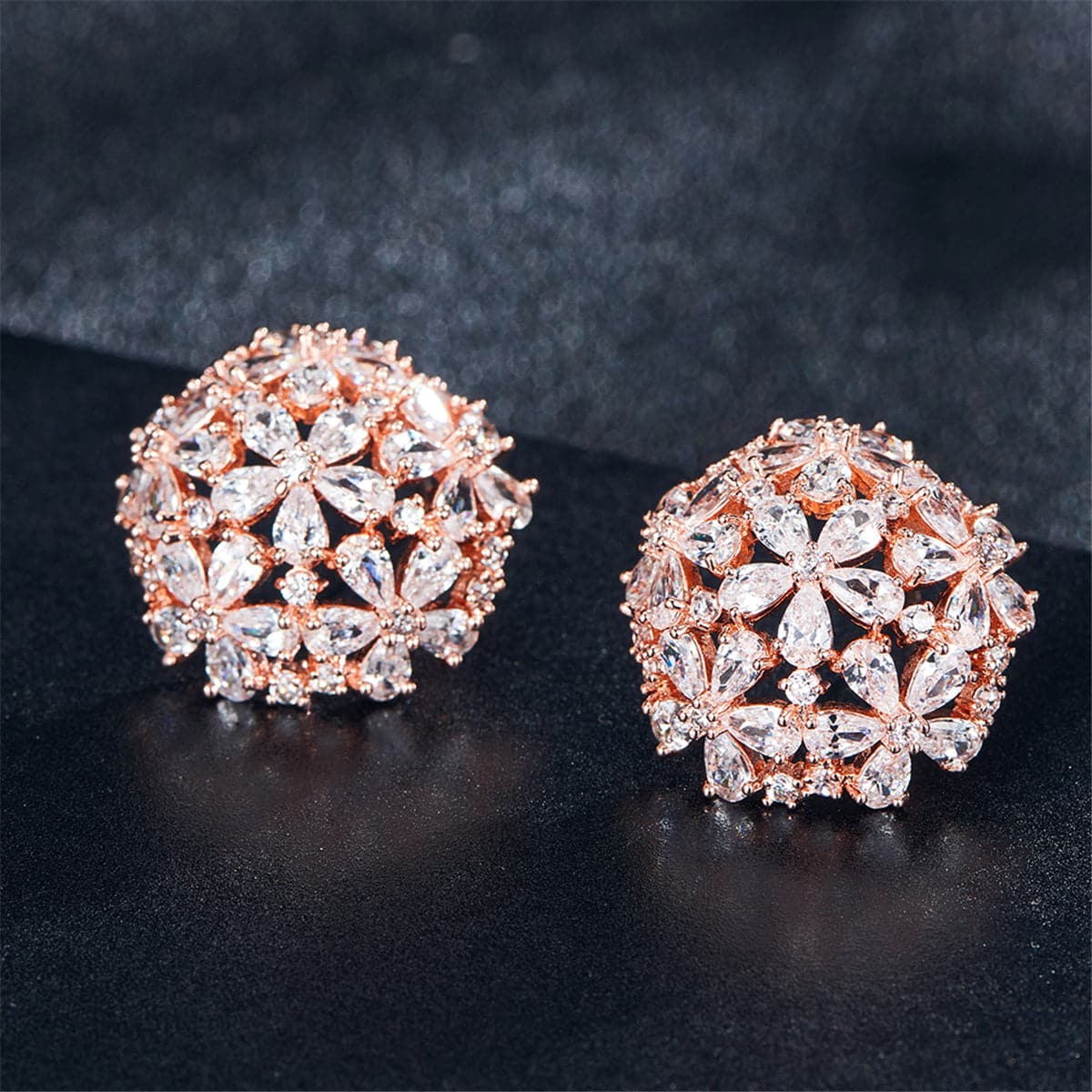 18K Rose Gold-Plated & Cubic Zirconia Hollow Clover Group Stud Earrings