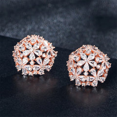 18K Rose Gold-Plated & Cubic Zirconia Hollow Clover Group Stud Earrings