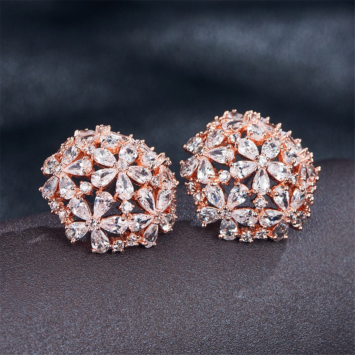 18K Rose Gold-Plated & Cubic Zirconia Hollow Clover Group Stud Earrings