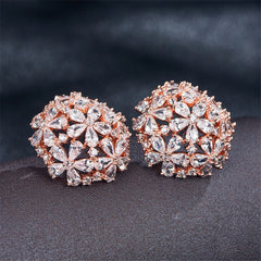 18K Rose Gold-Plated & Cubic Zirconia Hollow Clover Group Stud Earrings