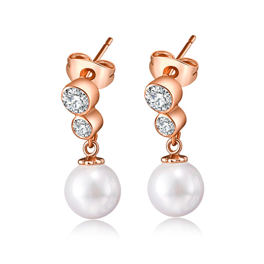 Pearl and Cubic Zirconia Drop Earrings, drop earrings for women, elegant gift for her, front view