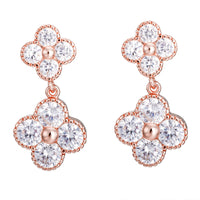 White Crystal & 18k Rose Gold-Plated Double Clover Drop Earrings