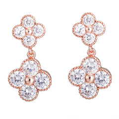 White Crystal & 18K Rose Gold-Plated Double Clover Drop Earrings