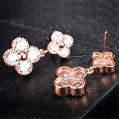 White Crystal & 18K Rose Gold-Plated Double Clover Drop Earrings