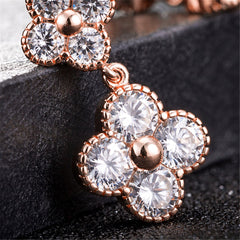 White Crystal & 18K Rose Gold-Plated Double Clover Drop Earrings