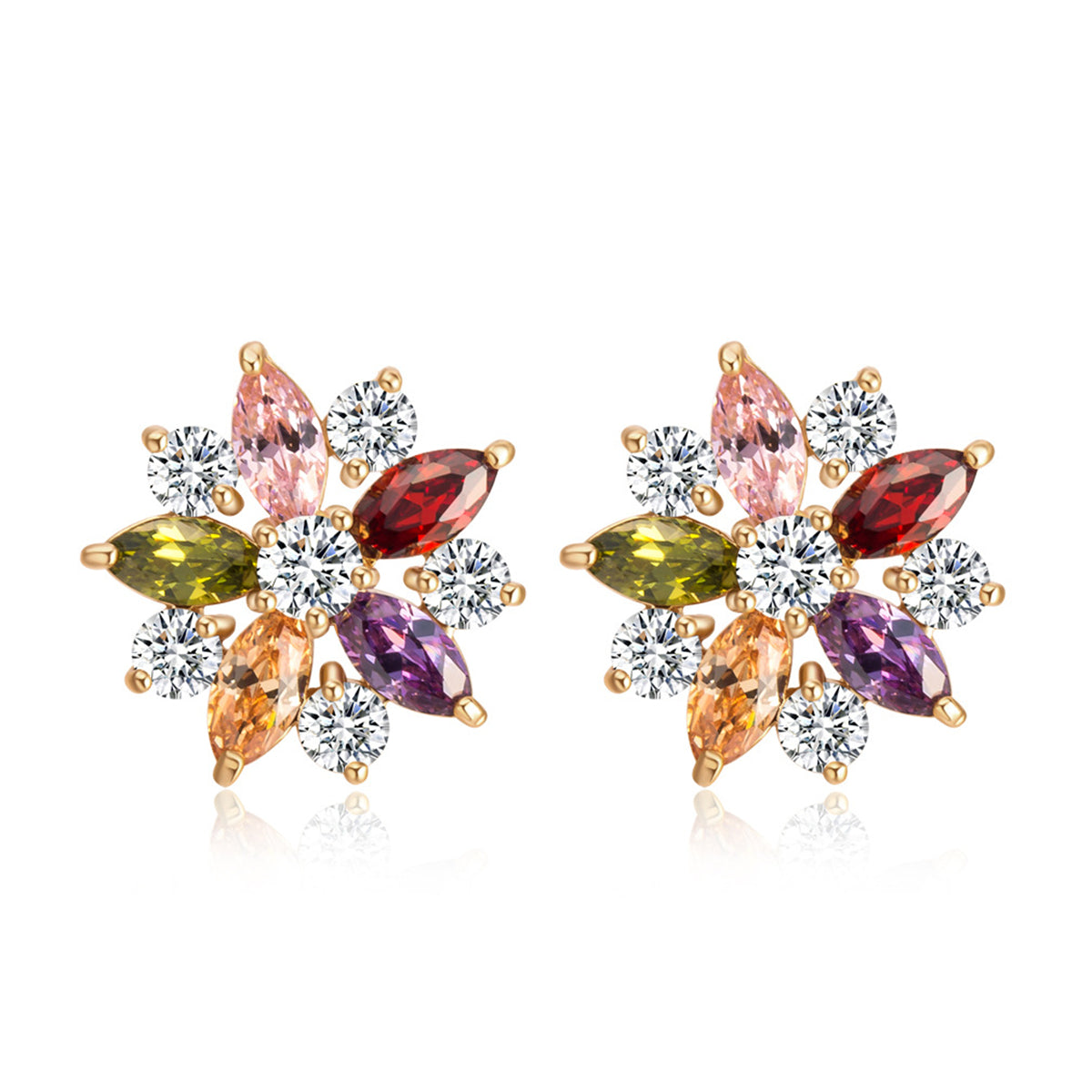 Crystal and Cubic Zirconia Flower Stud Earrings, stud earrings for women, elegant gift for her, front view