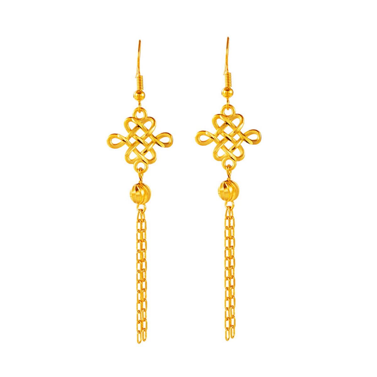 24K Gold-Plated Open Lucky Knot Tassel Drop Earrings