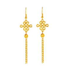 24K Gold-Plated Open Lucky Knot Tassel Drop Earrings