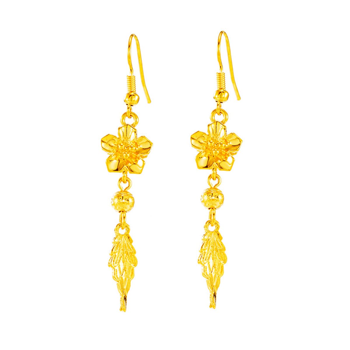 24K Gold-Plated Flower & Leaf Drop Earrings