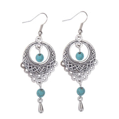 Turquoise & Silver-Plated Botany Drop Earrings