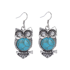 Cubic Zirconia & Turquoise Owl Drop Earrings