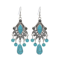 Turquoise & Silver-Plated Marquise Drop Earrings