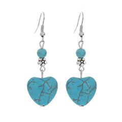 Turquoise & Silver-Plated Heart Drop Earrings