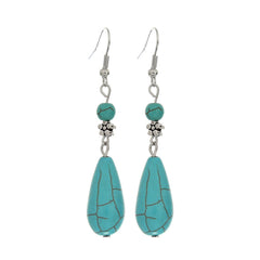 Turquoise & Silver-Plated Pear-Cut Drop Earrings