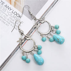 Turquoise & Silver-Plated Bird Teardrop Earrings