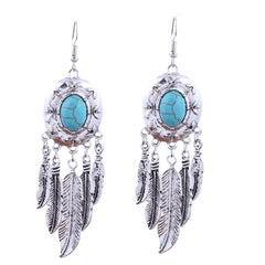 Turquoise & Silver-Plated Feather Drop Earrings