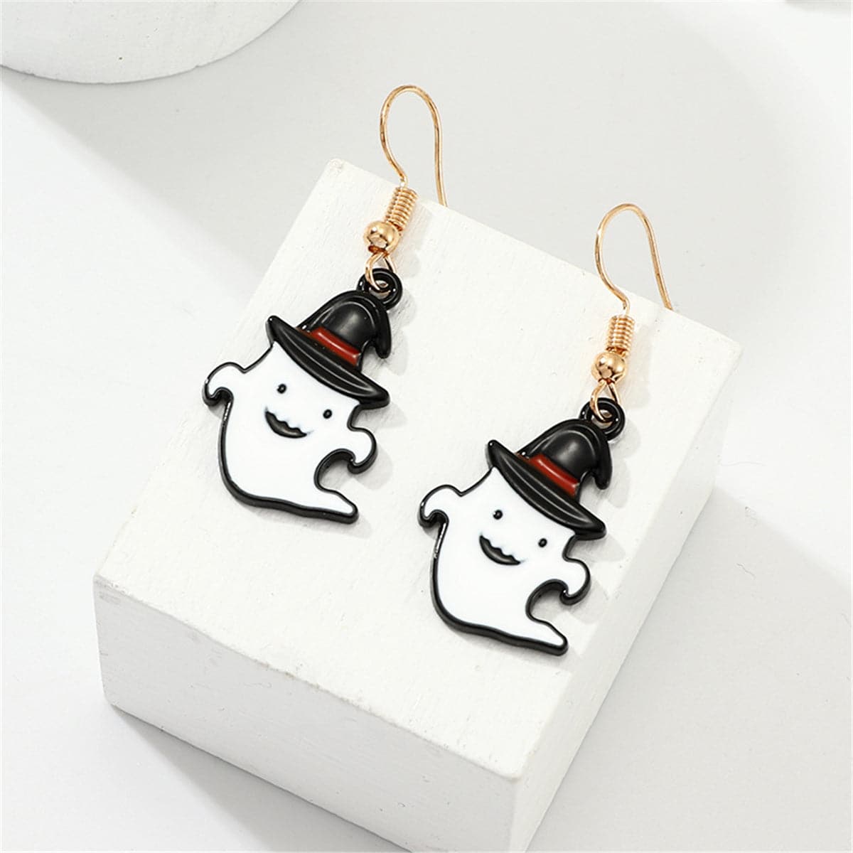 White Enamel & 18K Gold-Plated Ghost Drop Earrings