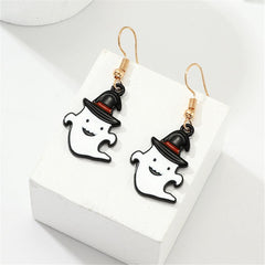 White Enamel & 18K Gold-Plated Ghost Drop Earrings