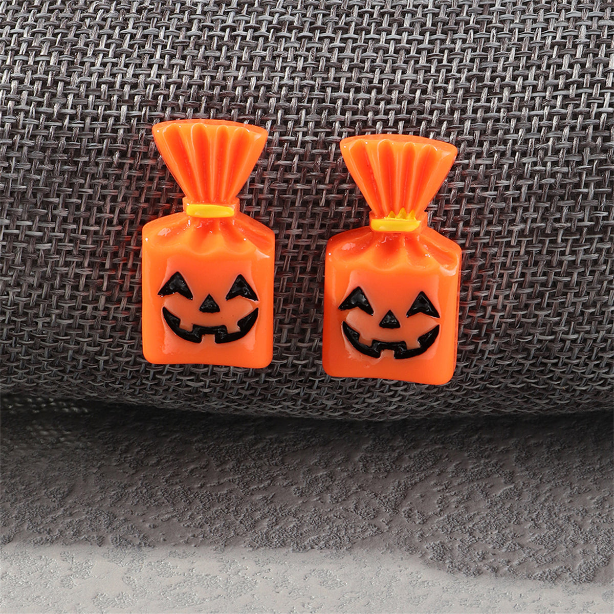 Orange and Silver-Plated Pumpkin Candy Stud Earrings, silver stud earrings for women, botanical inspired, front view