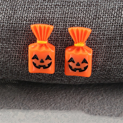 Orange and Silver-Plated Pumpkin Candy Stud Earrings, silver stud earrings for women, botanical inspired, front view