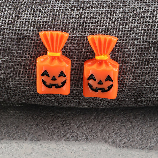 Orange and Silver-Plated Pumpkin Candy Stud Earrings, silver stud earrings for women, botanical inspired, front view