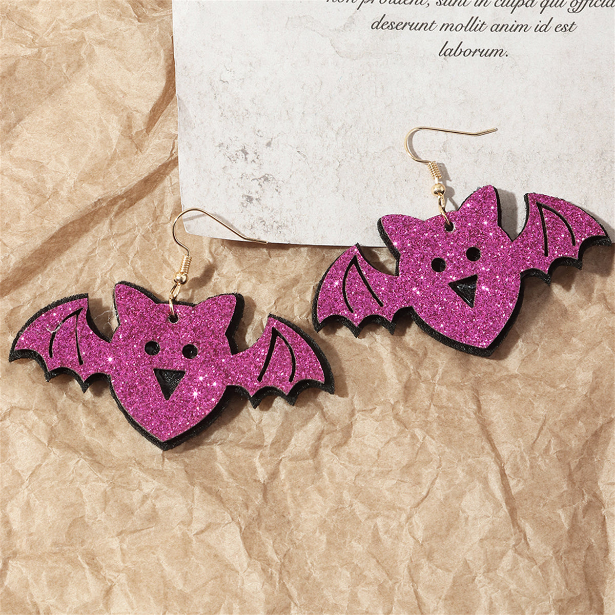Purple Polystyrene & 18K Gold-Plated Glitter Bat Drop Earrings