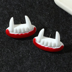 White & Silver-Plated Vampire Teeth Stud Earrings