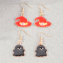 Orange Enamel & 18K Gold-Plated Witch Hat Ghost Drop Earrings Set