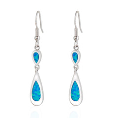 Blue Opal & Silvertone Double Teardrop Earrings - streetregion