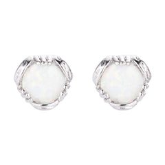 White Opal Prong-Set Stud Earrings