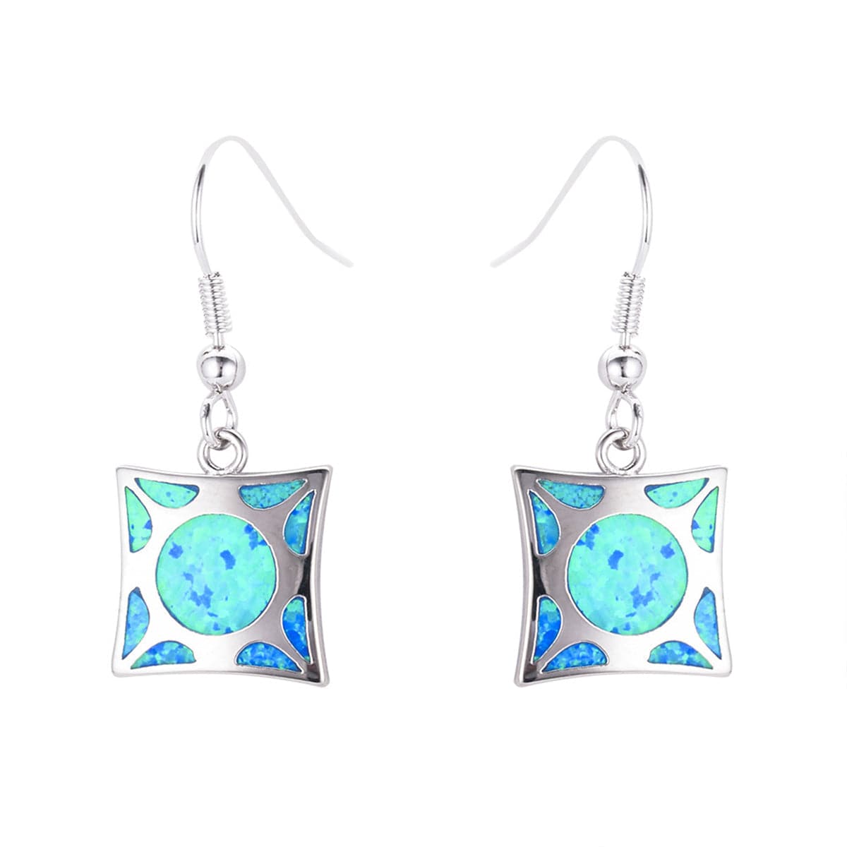 Blue Opal & Silvertone Cube Drop Earrings - streetregion
