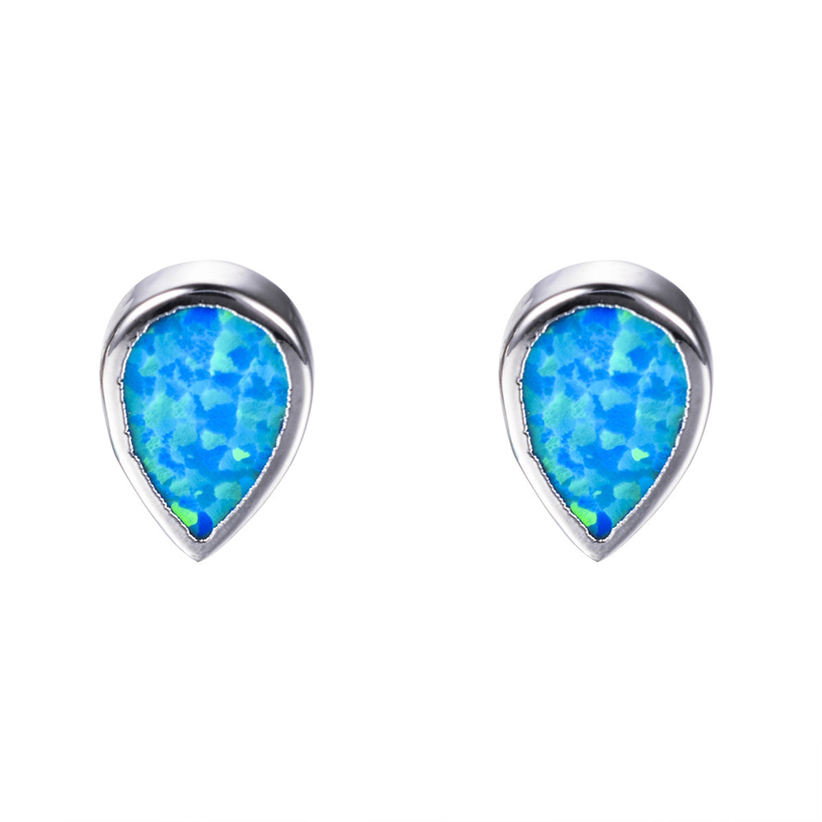Blue Opal Bezel-Set Pear-Cut Stud Earrings, stud earrings for women, dainty minimalist design, side view